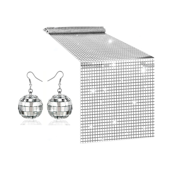 Disco Ball Table Runner and Earrings for Halloween Costume